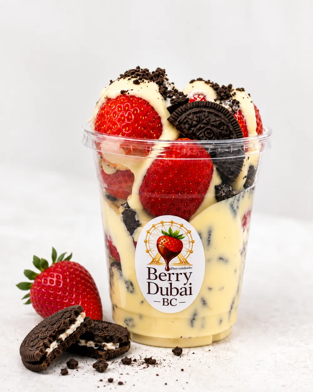 Copo de Dubai com Oreo e morango